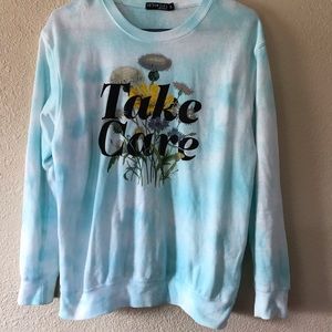 Take Care blue and white tye dye sweatshirt